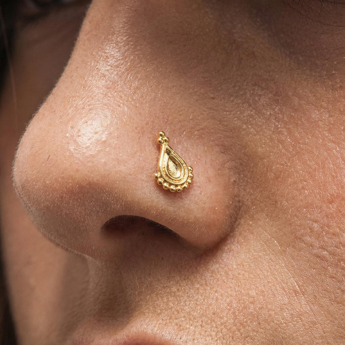Solid Gold Nose Stud – 22k Gold Nose Ring, Indian Style Dainty Jewelry