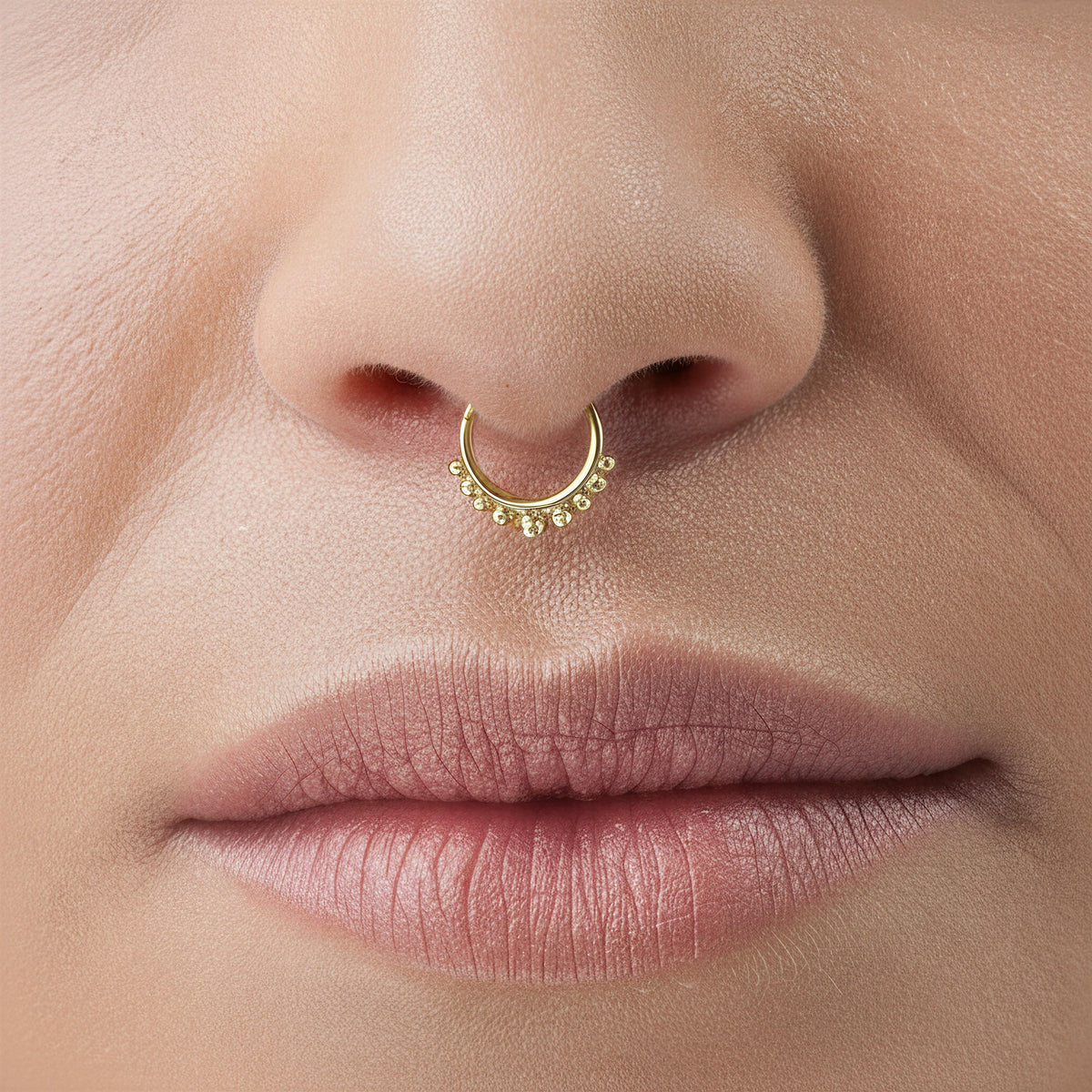 14k Gold Septum Ring - Tribal Indian Style Solid Gold Nose Jewelry Gift
