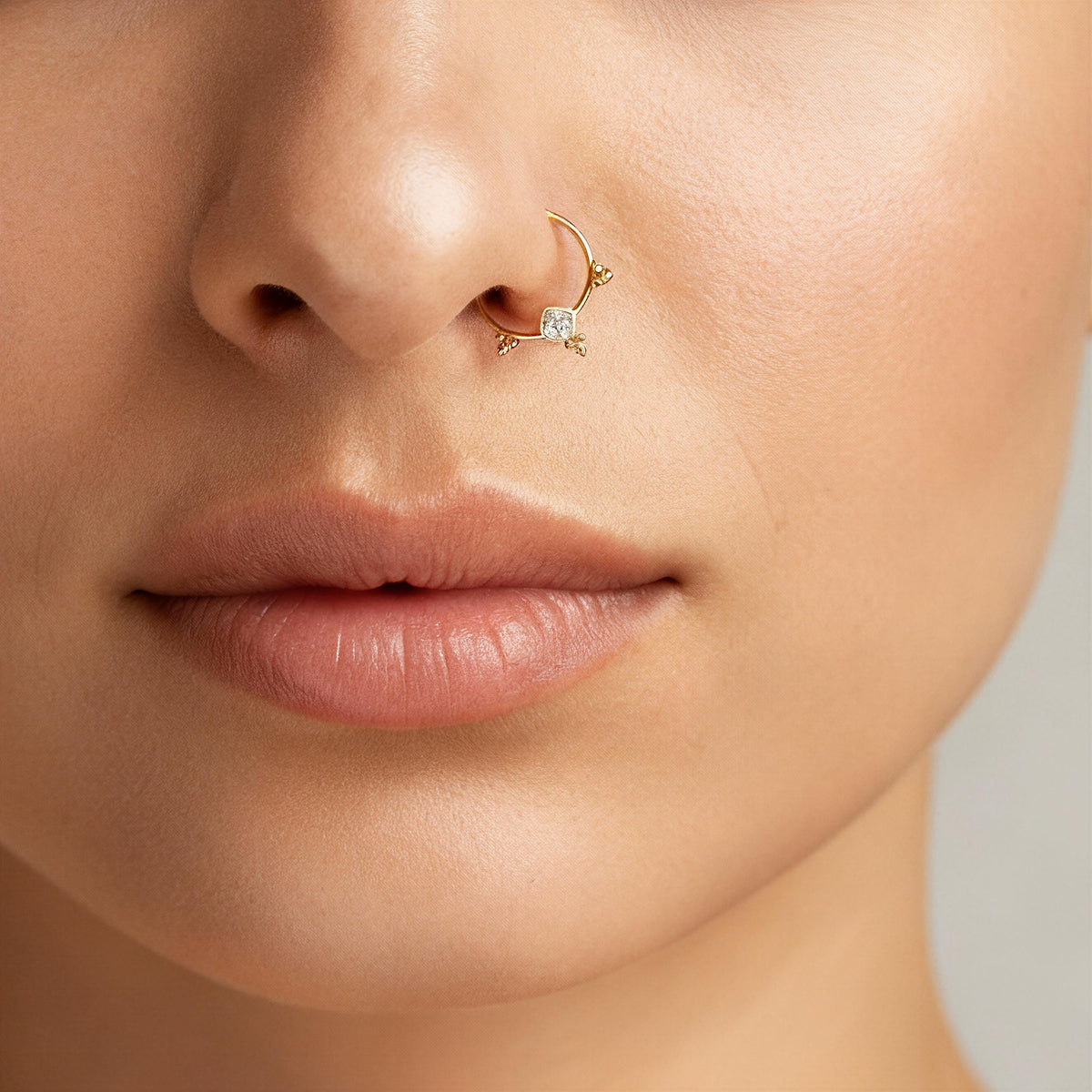 Diamond Nose Ring – 14k Gold Indian Style Nose Hoop With Conflict-Free Diamond