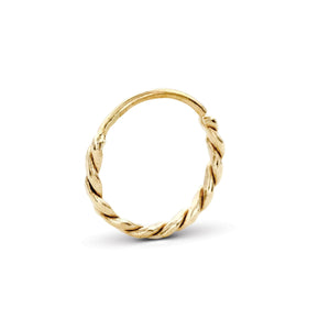Braided 18k Gold Nose Ring: A gold-colored ring with a twisted, braided design.