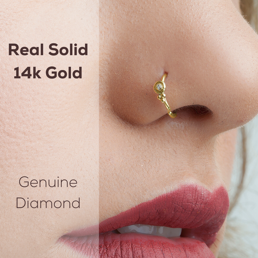 3mm Mini Baguette Diamond 14K Gold Nose Ring – FreshTrends