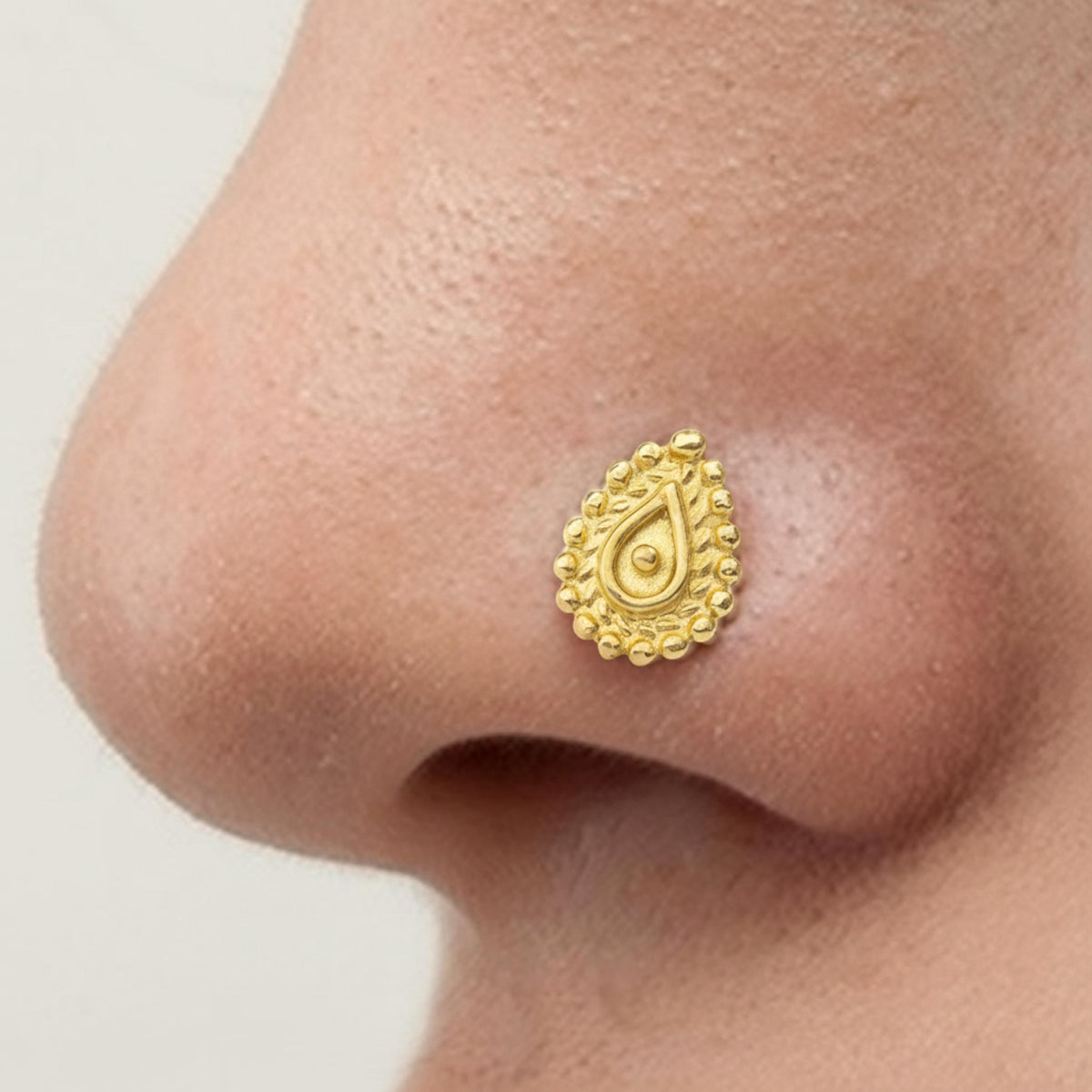 Gold Nose Stud – Large Nose Piercing | 14k & 22k Solid Gold Teardrop Jewelry