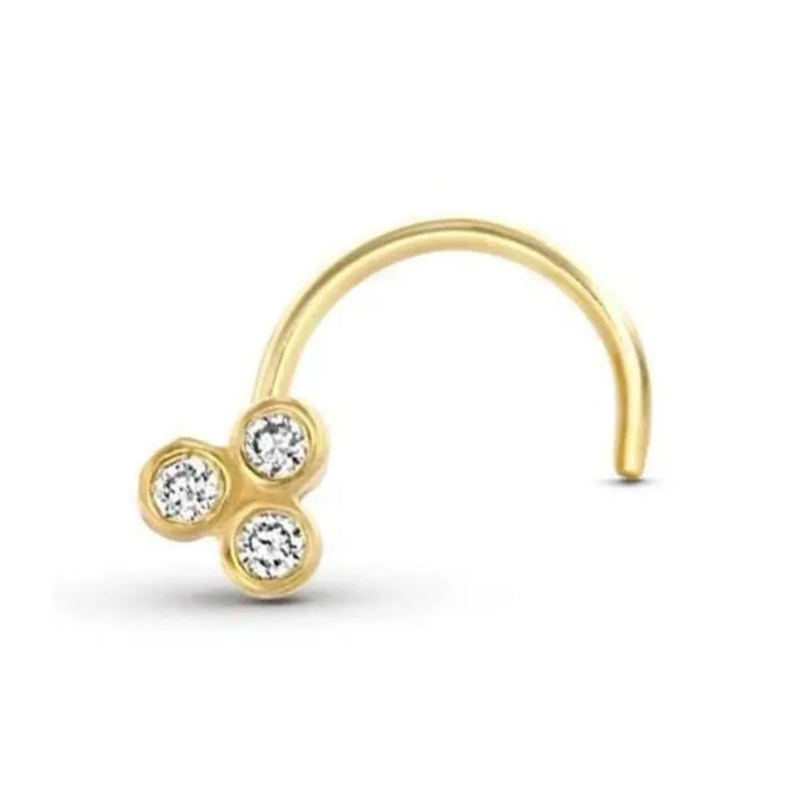 Diamond Nose Ring – 14k Gold Nose Stud with Three Conflict Free Diamonds
