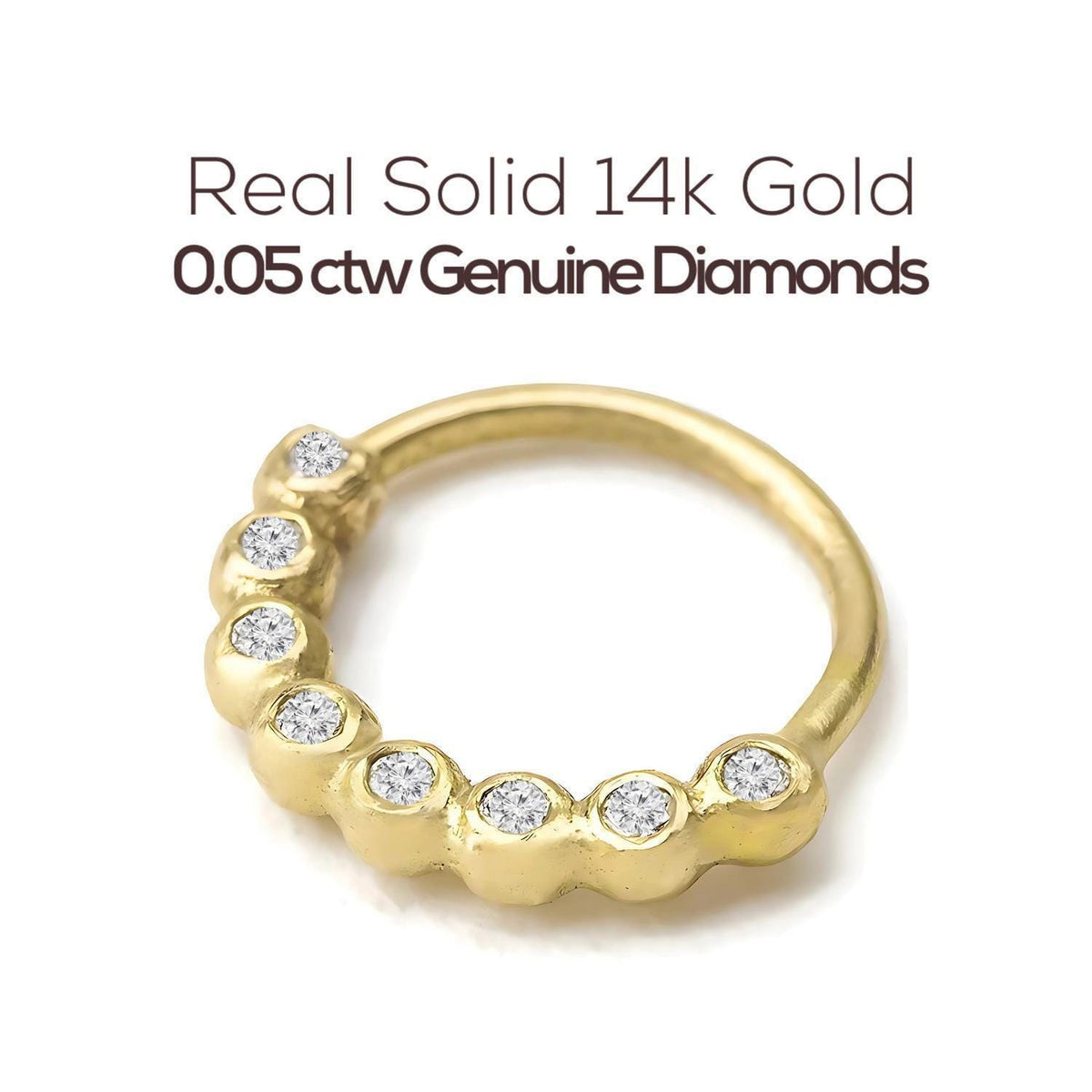 Diamond Nose Hoop: a gold ring with a row of small diamonds set in it.