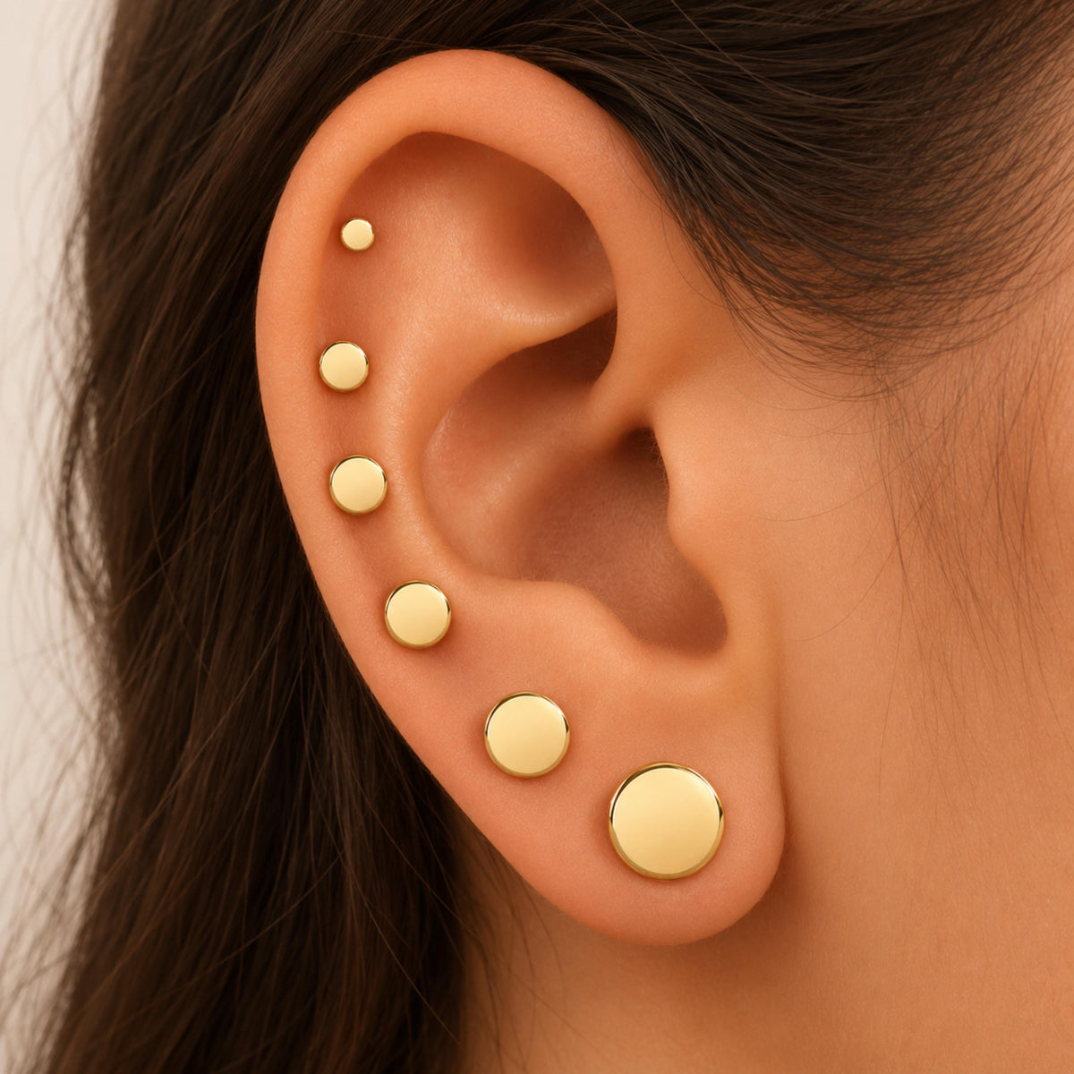 Gold Disc Earrings - Flat Disk Studs - Second Hole Earrings - Solid 14k or 18k Minimalist Studs