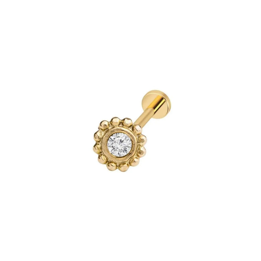 Diamond Cartilage Stud – 14k Gold Helix Earring with Bezel Set Diamond
