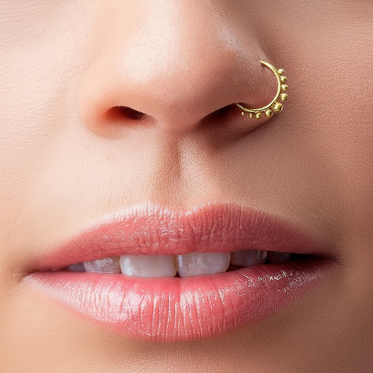 14k Gold Nose Ring - Solid Gold Hoop with Delicate Ball Accent | Nickel Free Jewelry