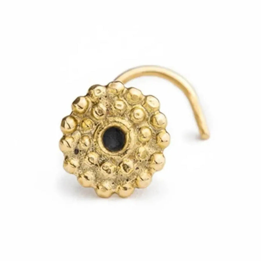 Indian Nose Stud – Solid 14k Gold Beaded Handmade Dainty Gold Stud