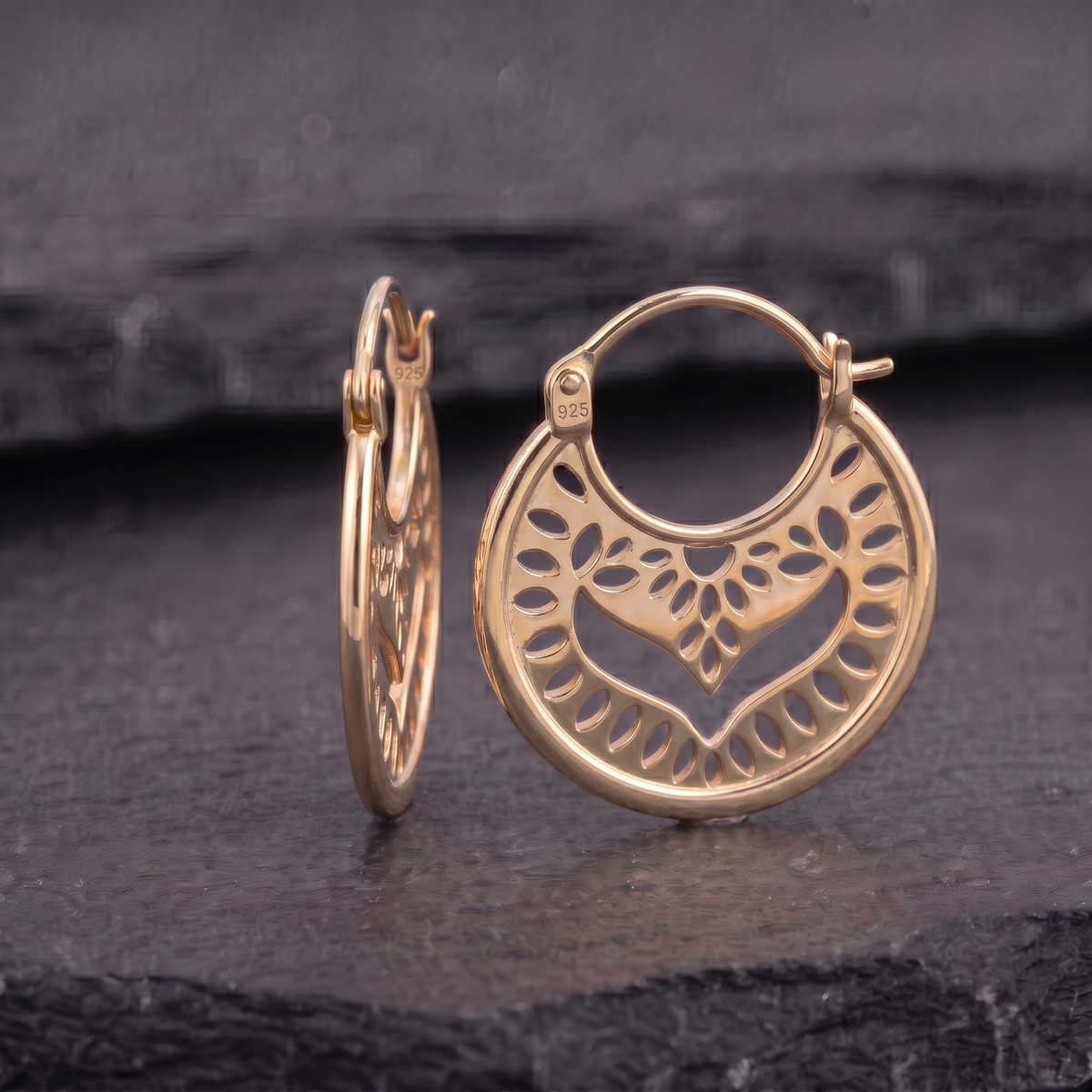 Gold Vermeil Mandala Hoop Earrings