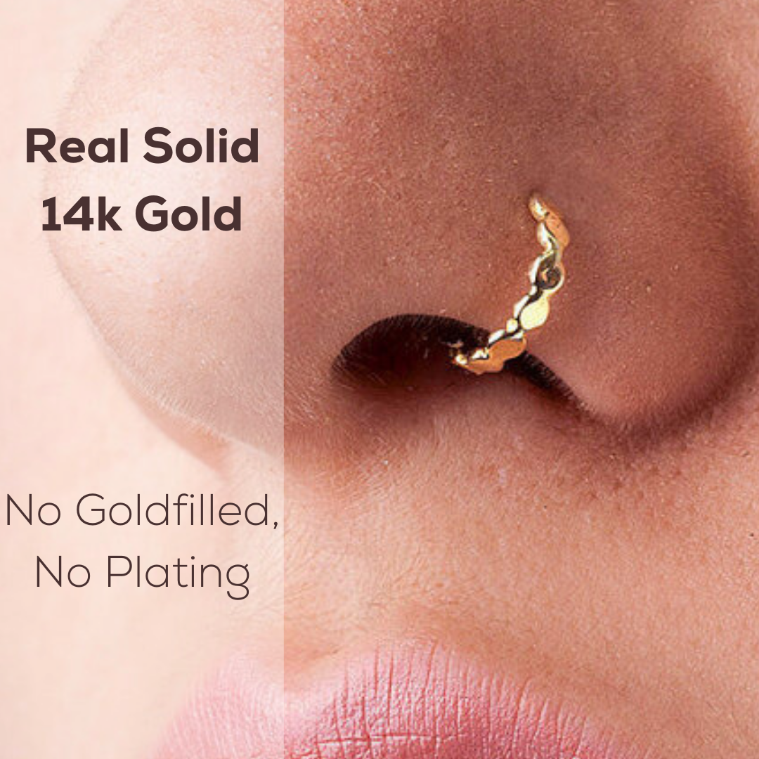 14K Solid Gold Handmade Nose Hoop Jewelry - Natalie | Studio Meme 22ga (0.6 mm) / Large 25/64 ′′ (9 mm) / Solid 14K Yellow Gold
