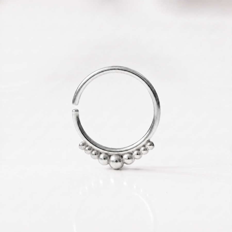 White Gold Nose Ring - Solid 14k Gold Beaded Hoop | Dainty Indian Nostril Jewelry