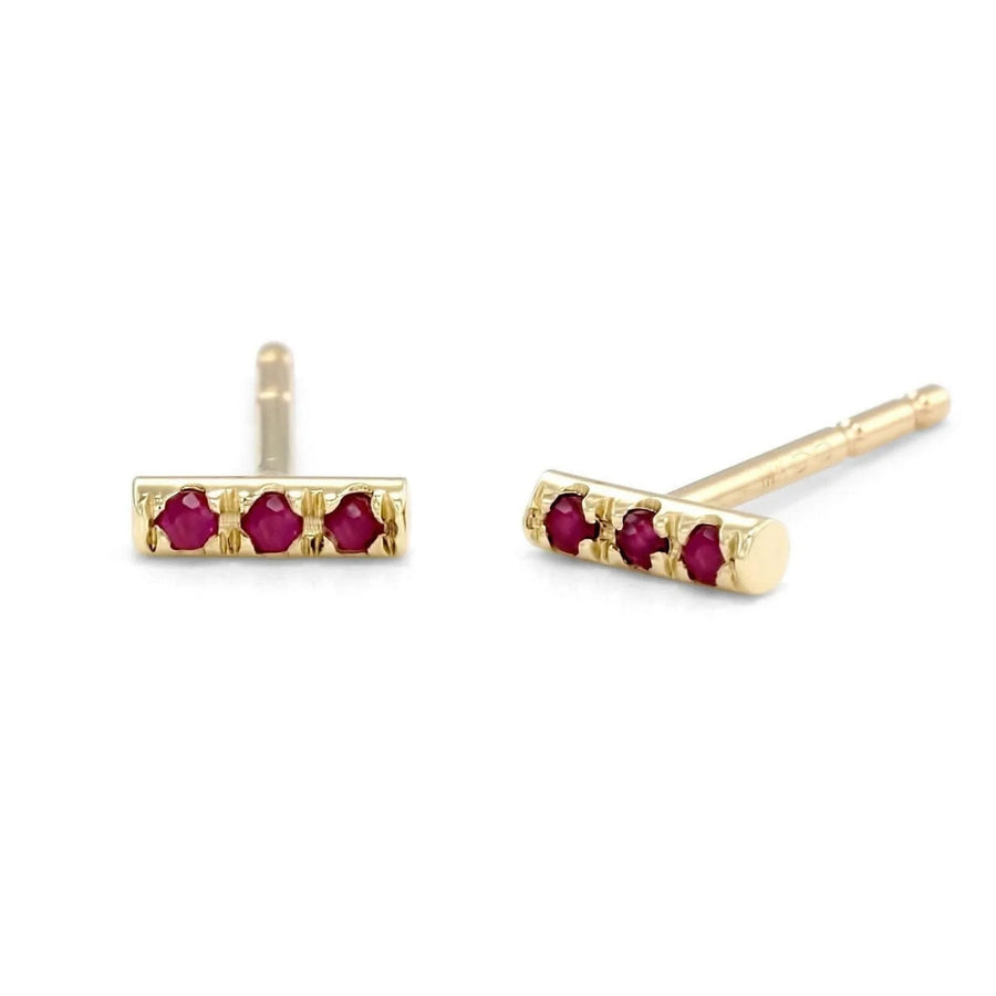 14k Gold Ruby Earrings - Minimalist Solid Gold Studs with Red Gemstone Design