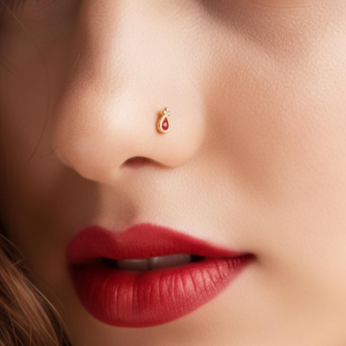 A close-up of a person's face, focusing on their lips and nose.