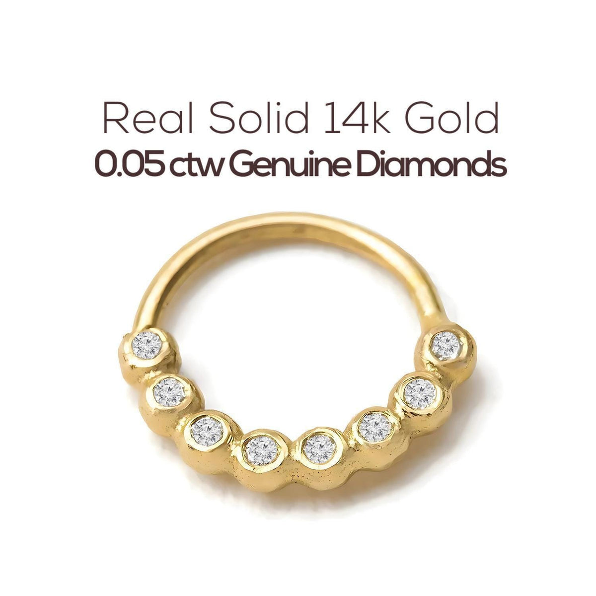 a gold ring with a row of small diamonds set in it.
