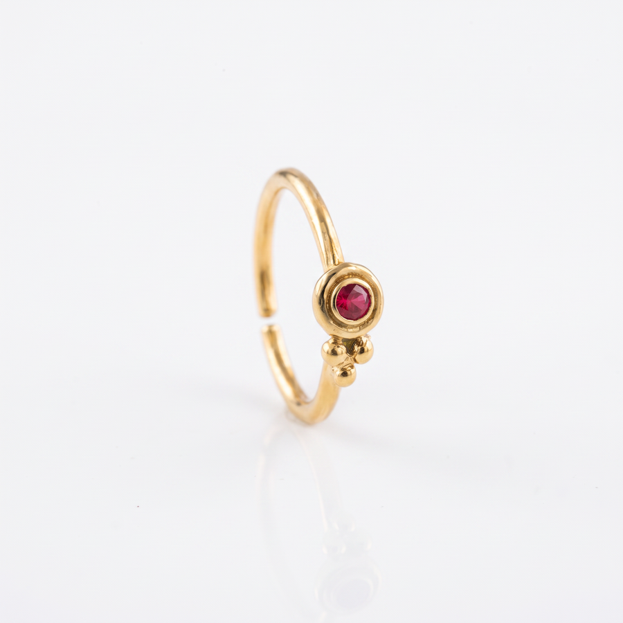 Solid 14k Gold Nose Ring - Indian Style Ruby Stone Nose Hoop in Rose, White & Yellow Gold
