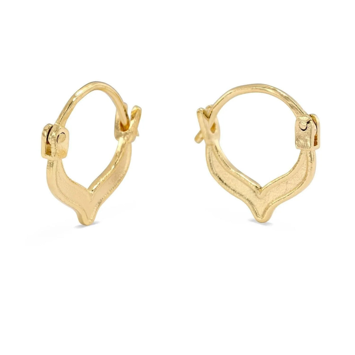a pair of gold-colored earrings with a v-shaped design.