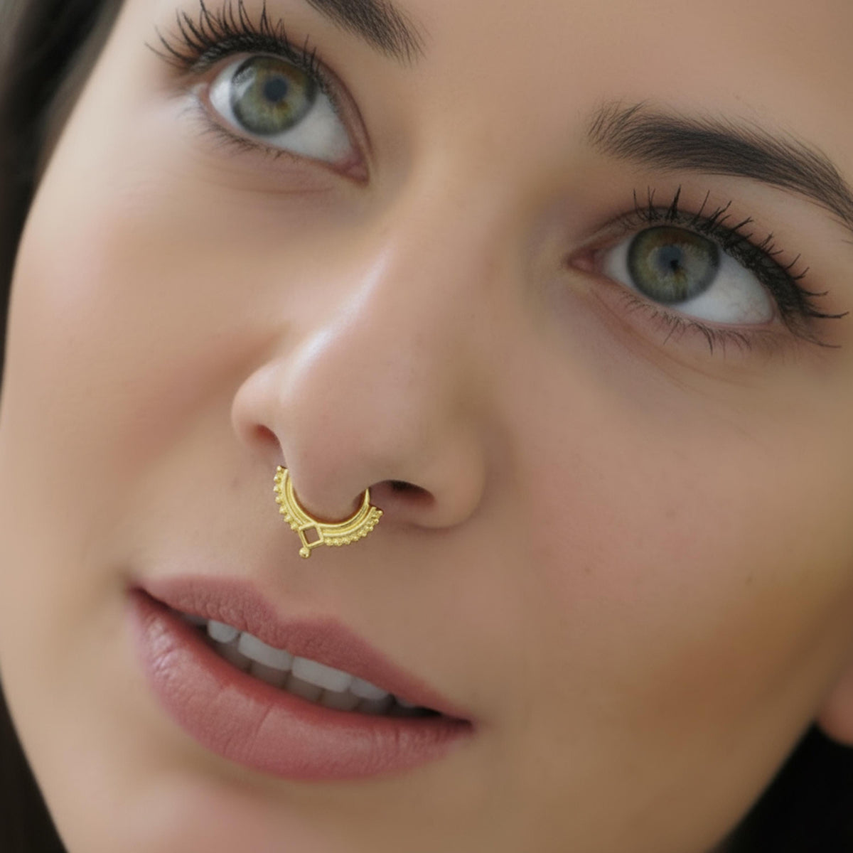 14k Gold Septum Ring - Beaded Tribal Hoop | Custom Gauge, Minimalist Piercing