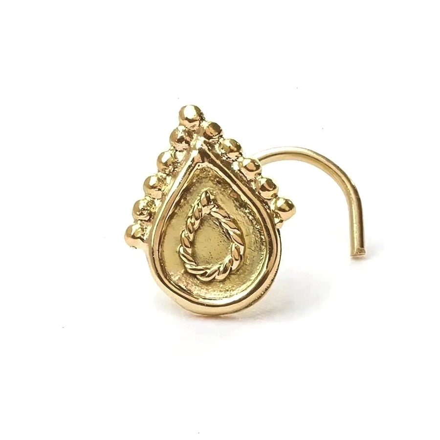 14K Gold Teardrop Nose Stud | Indian Style | Yellow, Rose & White Gold