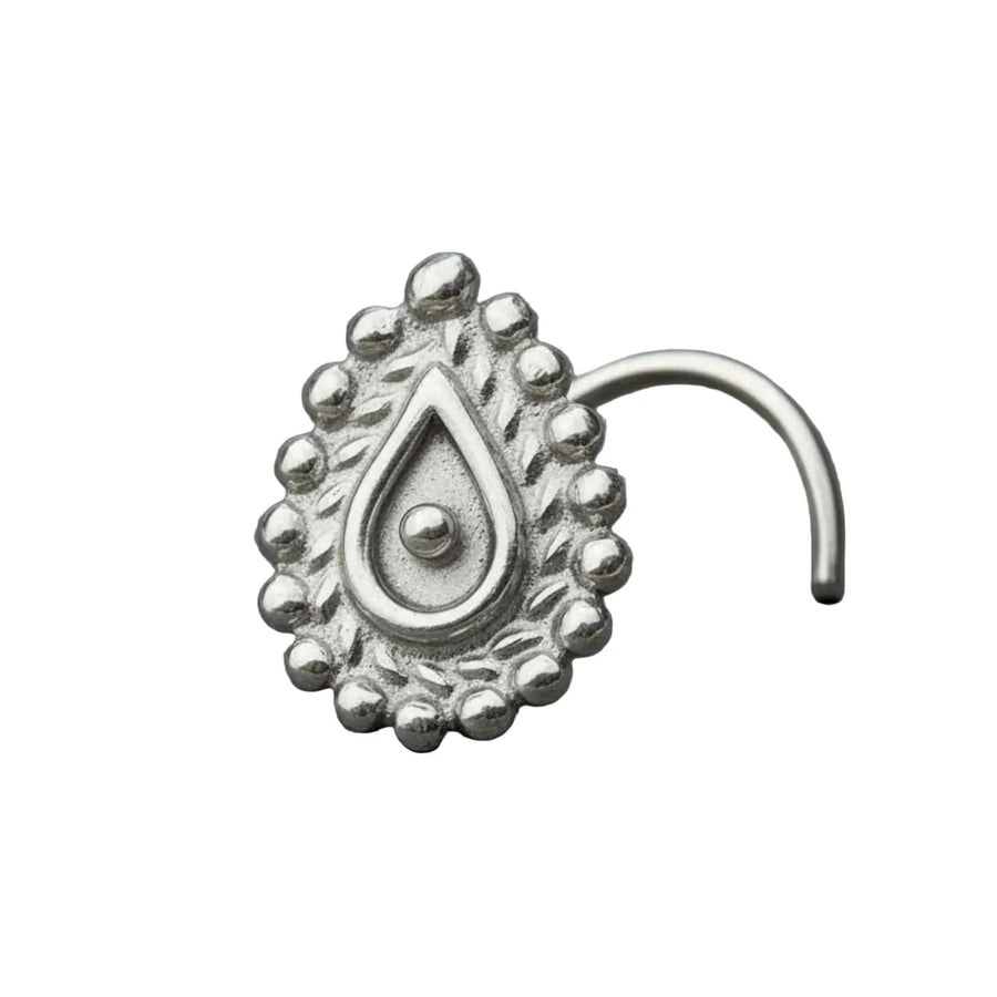 14k White Gold Nose Stud - Indian Tribal Design Dainty Screw Back Jewelry