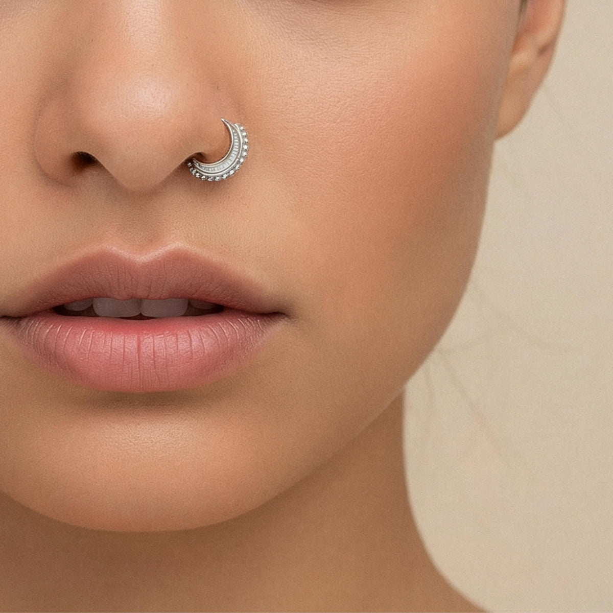 A close-up of a person's face, focusing on their nose and lips.