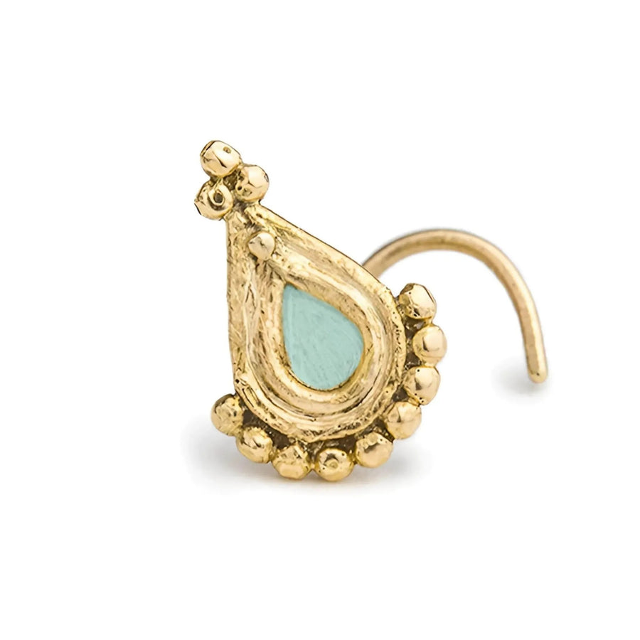 14k Yellow Gold Nose Stud – Solid Gold Nose Jewelry With Enamel Accent, Various Gauges