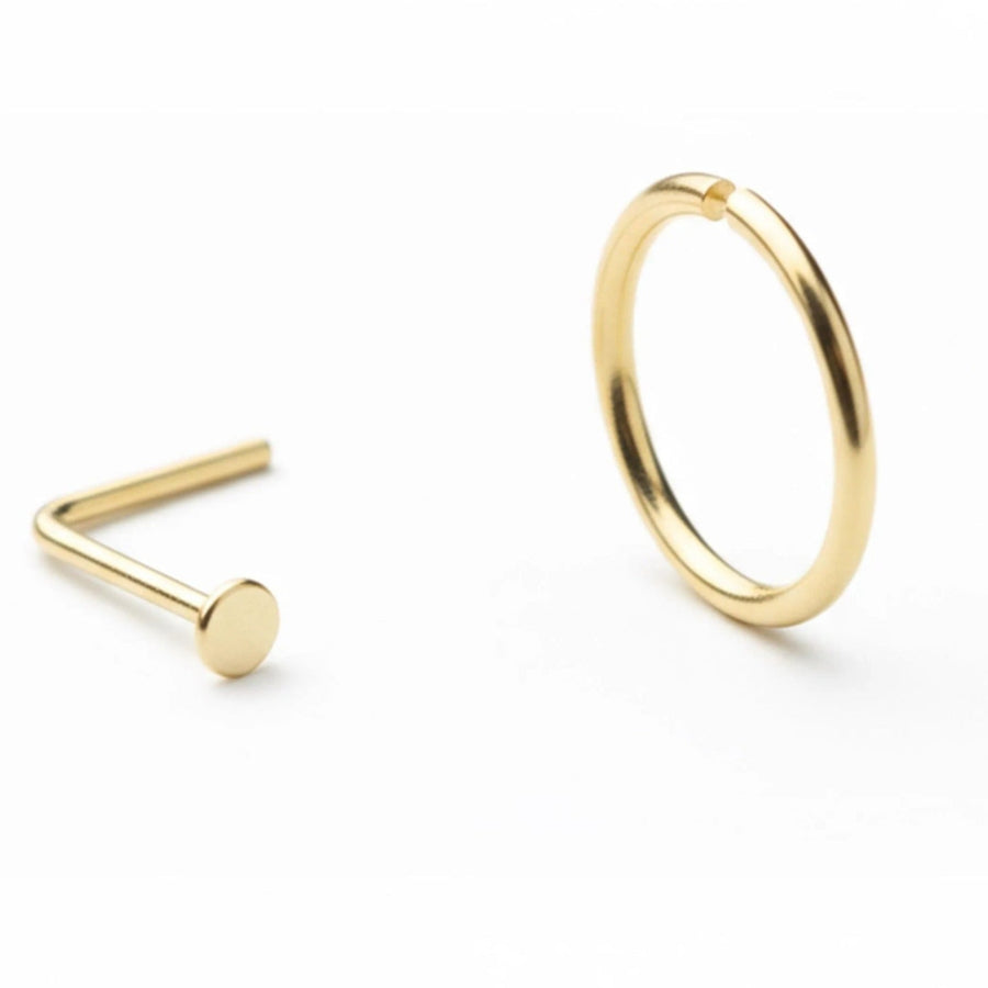 Gold Nose Jewelry - Handmade Nickel Free Nose Set Featuring Solid 14K & 18K Gold Hoops