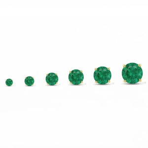 a series of green gemstone earrings in various sizes, ranging from 1.5mm to 4mm.