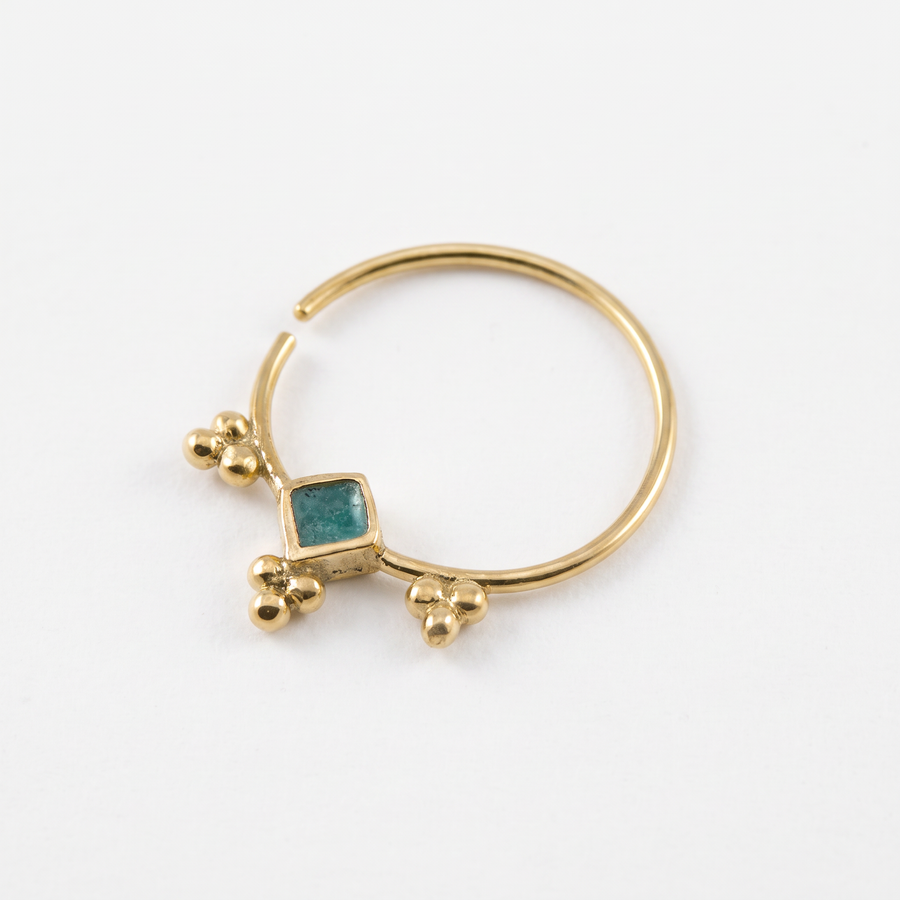 14k Solid Gold Septum Beaded Hoop - Dainty Tribal Ring With Custom Gauge Sizes
