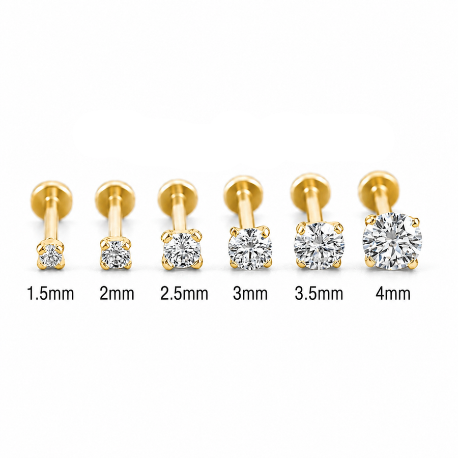 Diamond Nose Stud – 14k Gold Small Natural Diamond Stud, Flat Back, 18 Gauge