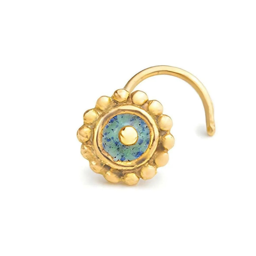 Solid 14k Gold Nose Stud – Turquoise Nose Ring | Sun Shaped Stud, Nickel Free