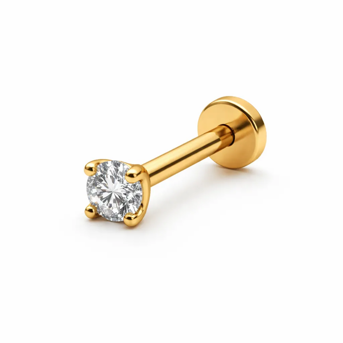 A single gold-colored earring with a clear gemstone set in the center.