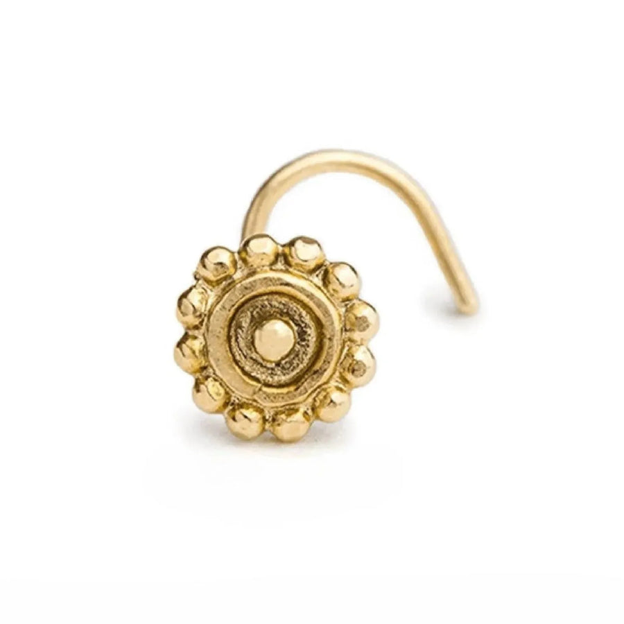 Solid Gold Cartilage Stud – Handmade Tribal Gold Earrings With Primitive Sun Design