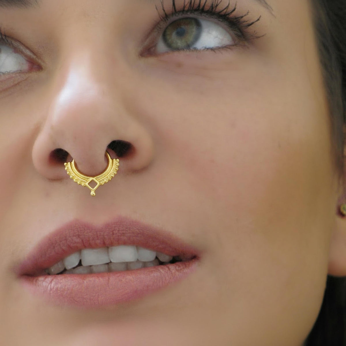 14k Gold Septum Ring - Beaded Tribal Hoop | Custom Gauge, Minimalist Piercing