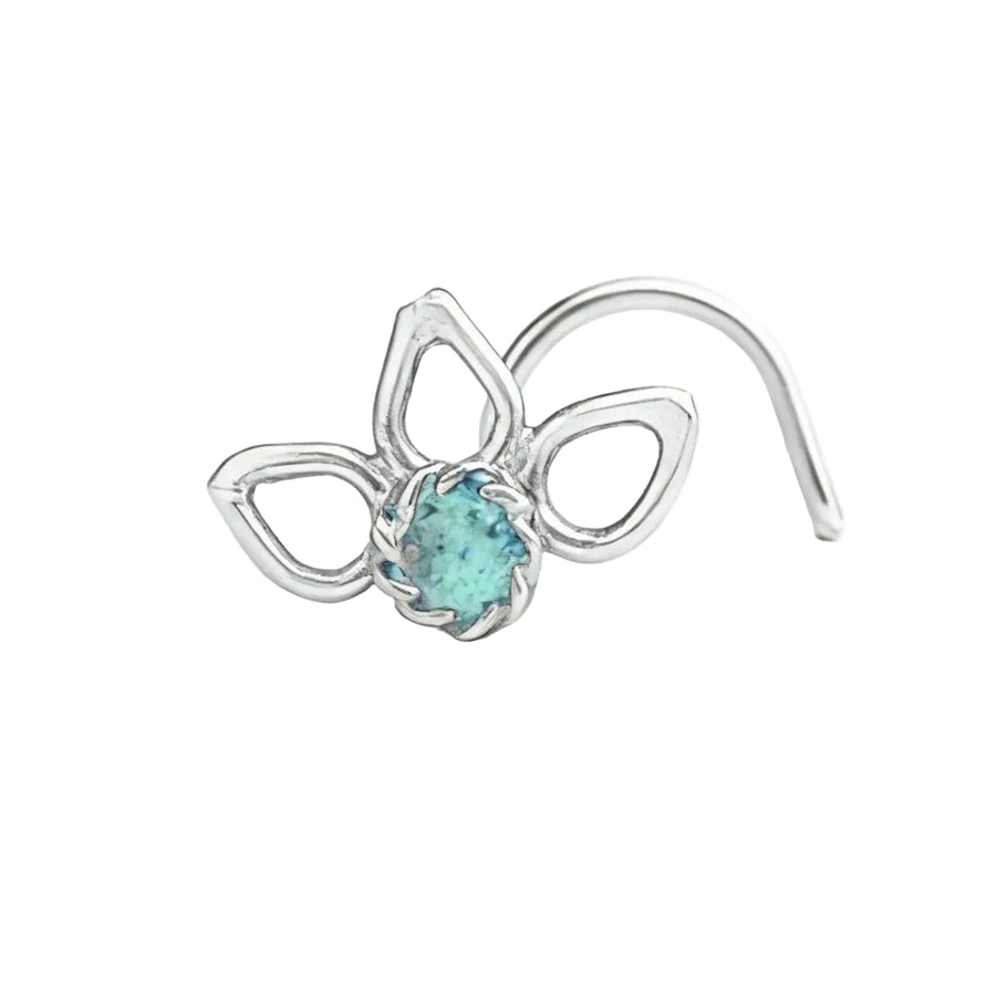 White Gold Nose Stud - 14K Solid Gold Flower, Handmade Minimalist Jewelry