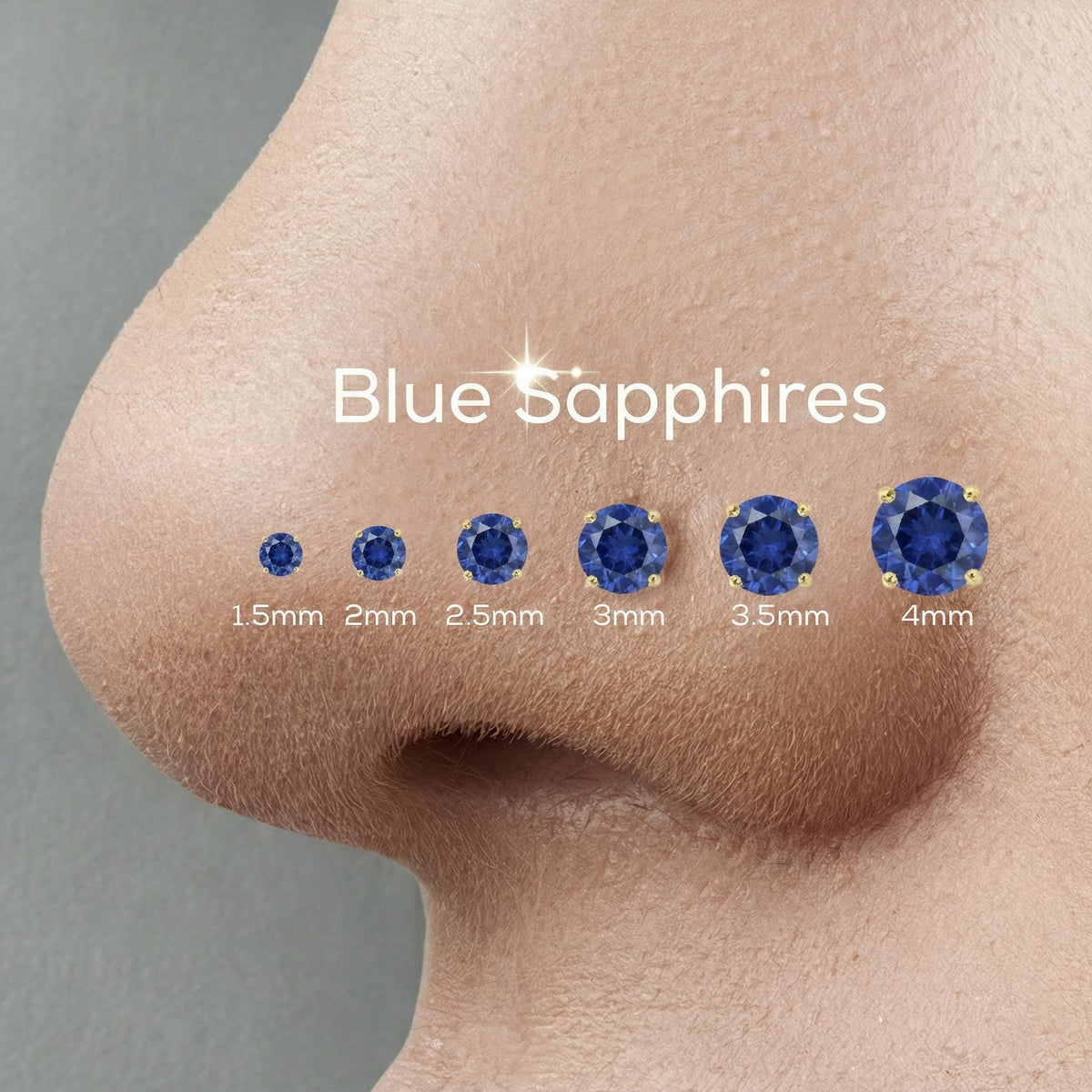 Sapphire Nose Stud – Solid 14k Gold Nose Pin With Natural Stone, Custom Sizes