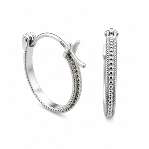 Beaded Silver Hoop Earrings · 12mm Gold Vermeil Granulated Hoops on a white background