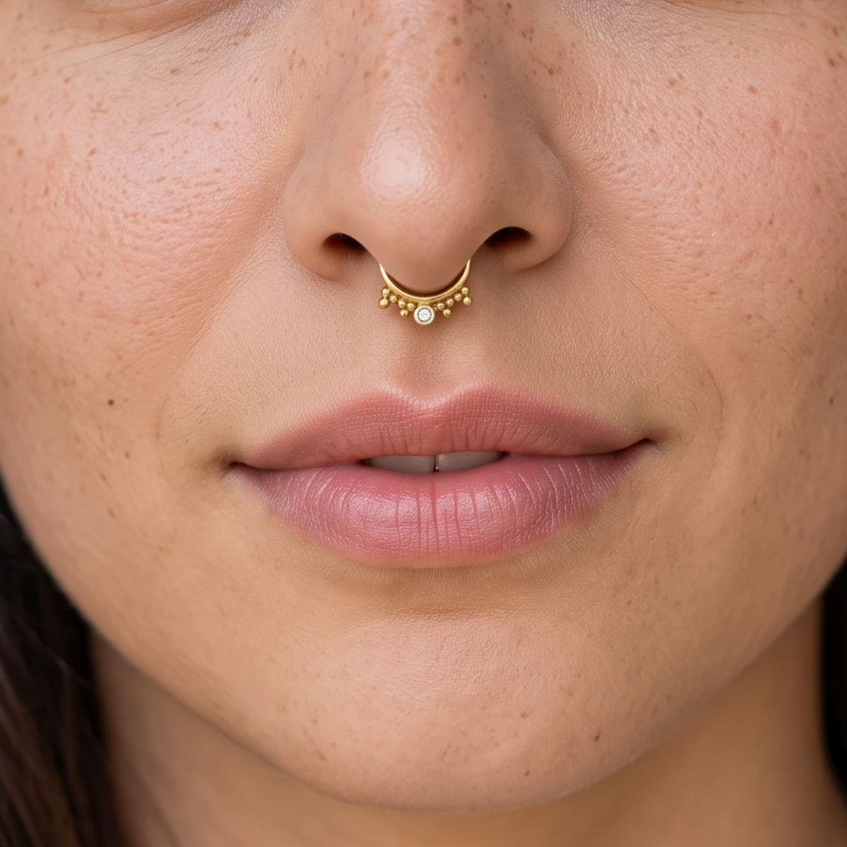 A close-up of a person's face, focusing on their nose and mouth area.