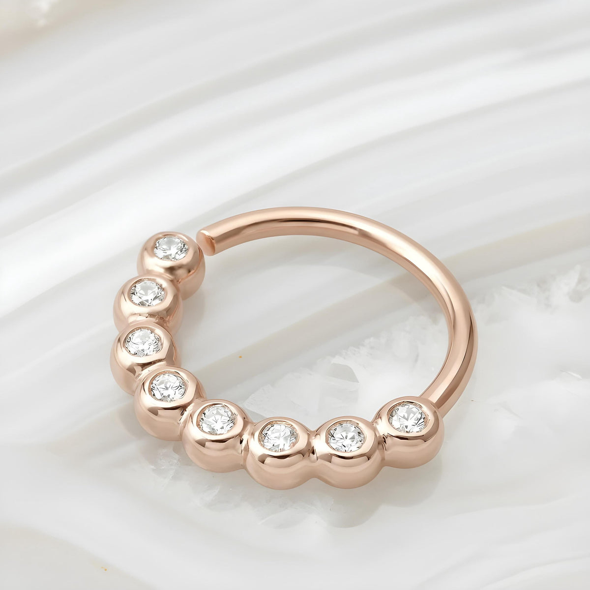 Diamond Nose Ring - Solid 14K Gold Hoop With Bezel Set Diamonds, Dainty Jewelry