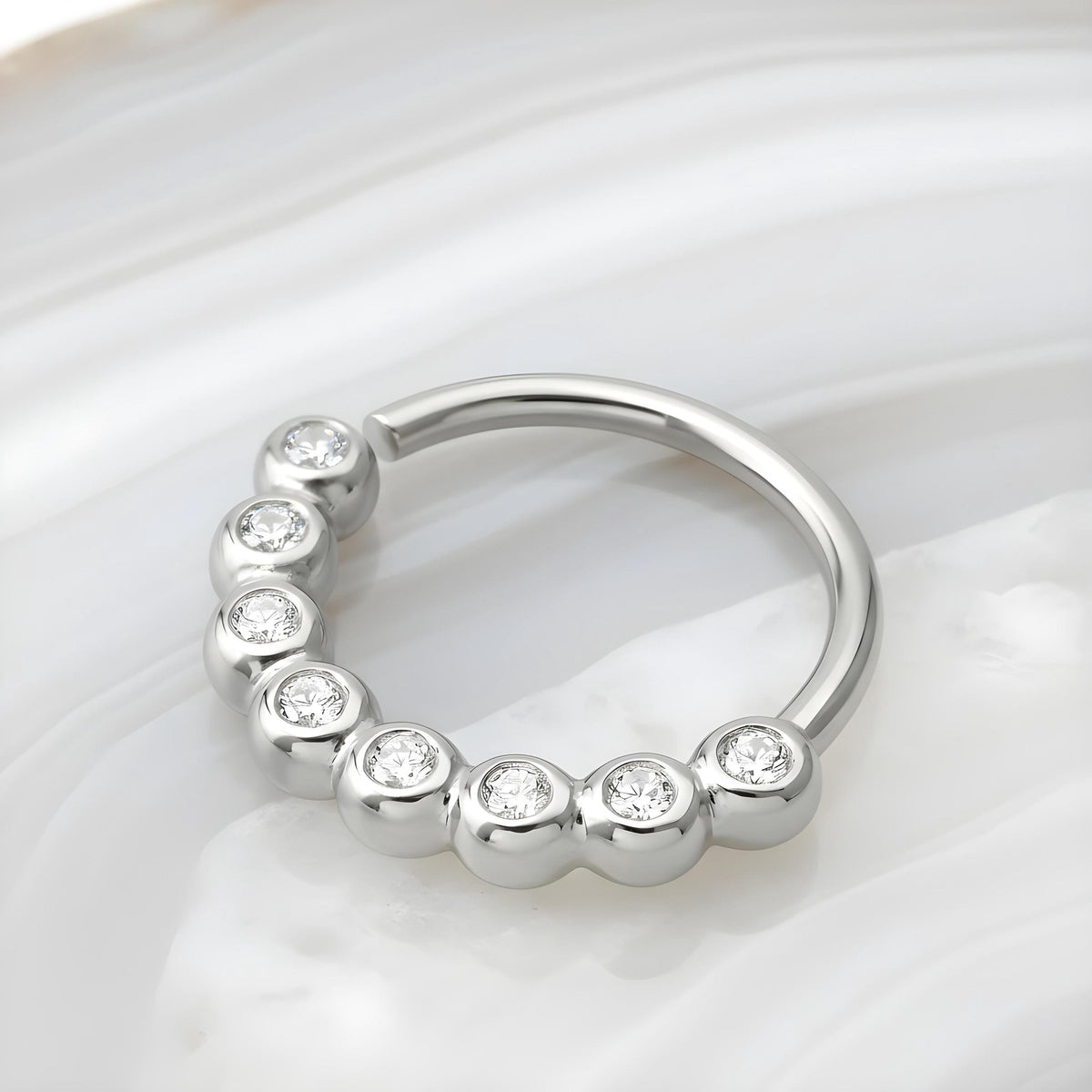 Diamond Nose Ring - Solid 14K Gold Hoop With Bezel Set Diamonds, Dainty Jewelry