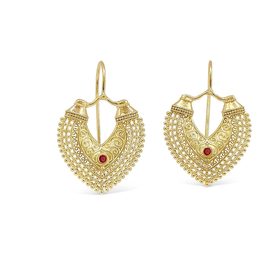 Gold Dangle Earrings – 14k Gold Ruby Jewelry | Indian Wedding Gift