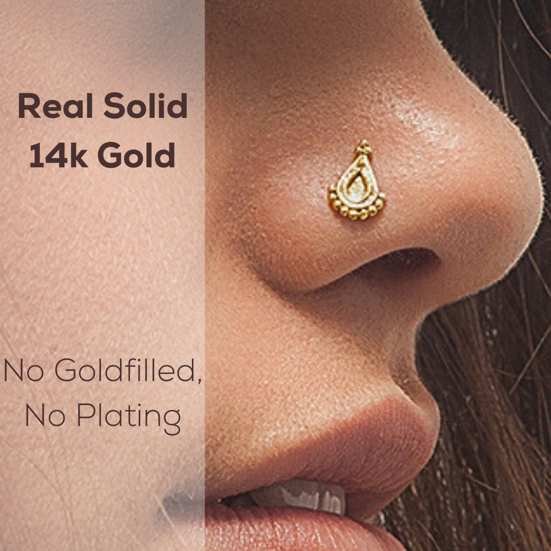 14K Gold Nose Pin | Buy Gold Nose Rings Online - PC Chandra