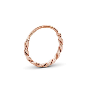 A copper-colored ring with a twisted, braided design.
