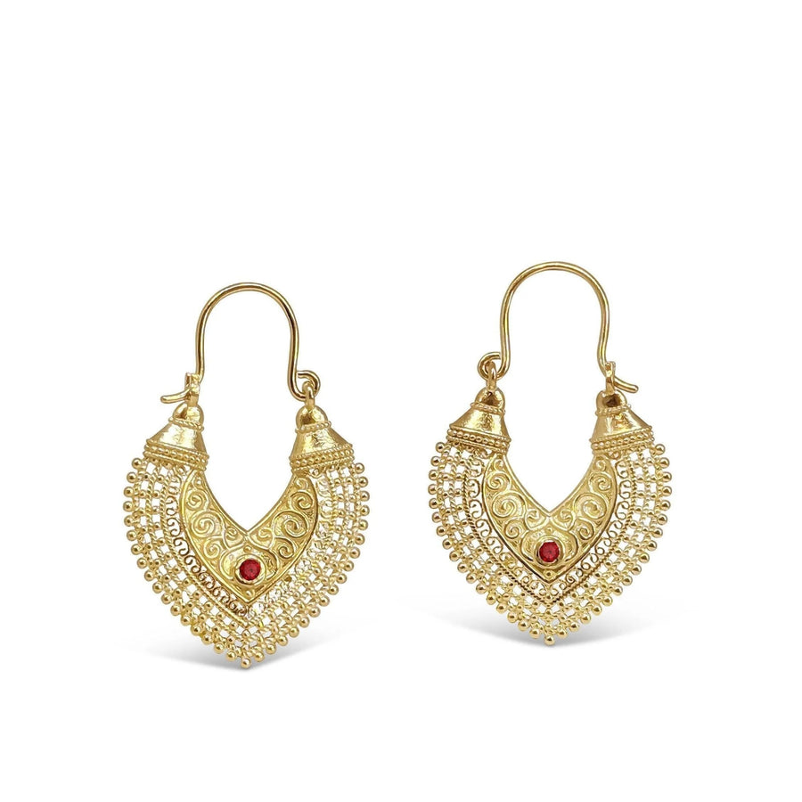 Gold Bridal Earrings | 14K Gold Ruby Dangles | Ornate Indian Style
