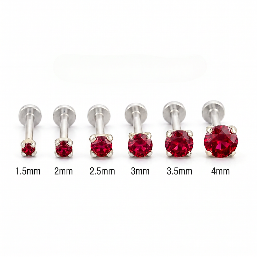 Ruby Nose Stud – 14k White Gold Flat Back, Natural Ruby Jewelry, Hypoallergenic