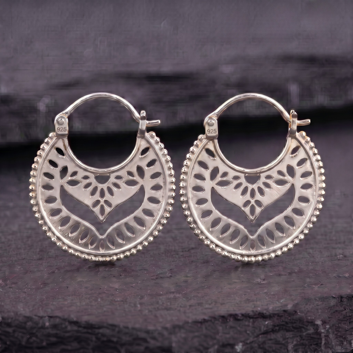 Gold Boho Mandala Hoop Earrings — Vermeil