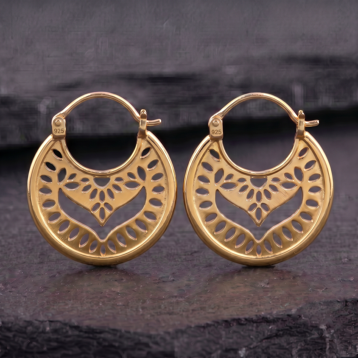 Gold Vermeil Mandala Hoop Earrings