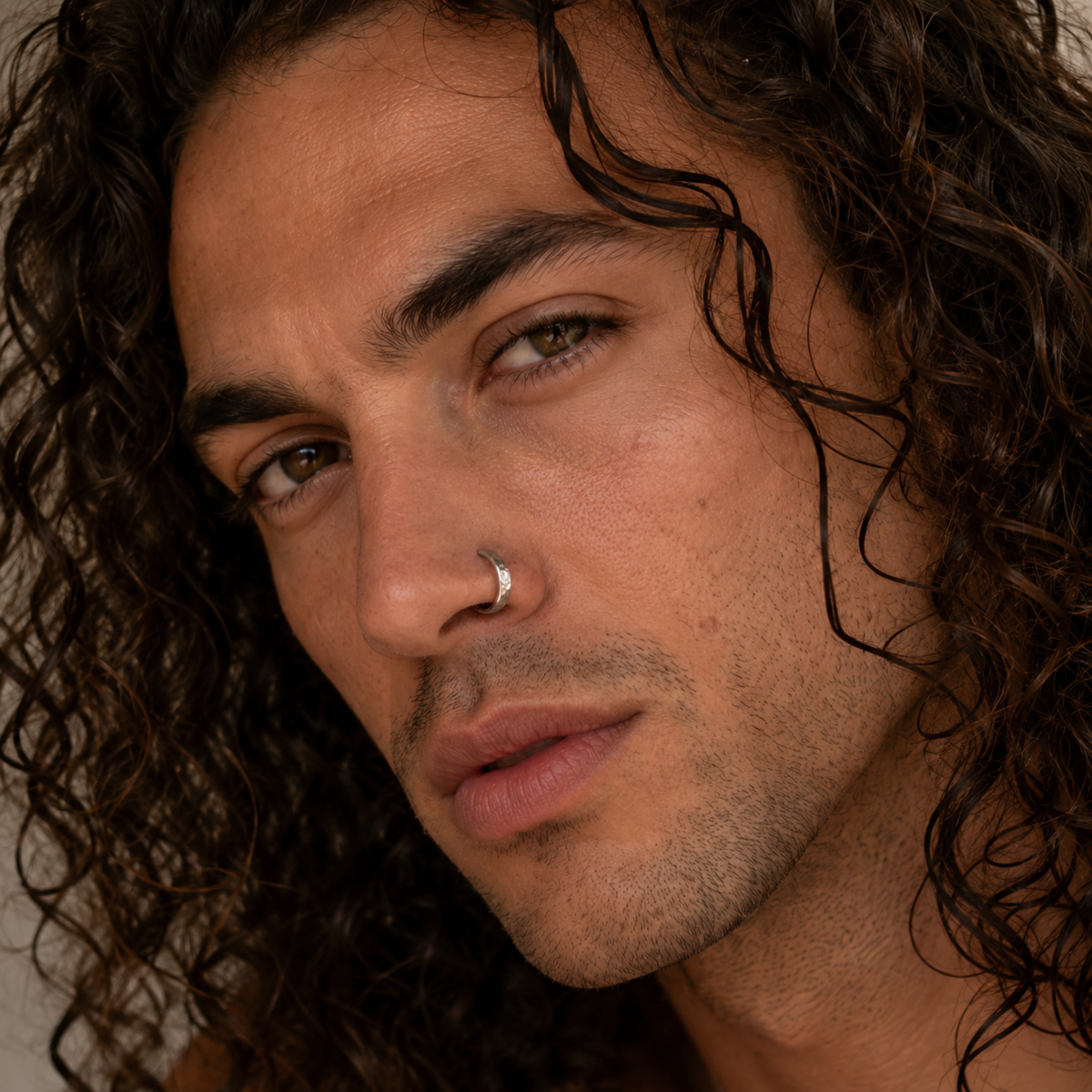 Silver Nose Ring for Men · Hammered Men's Nose Hoop