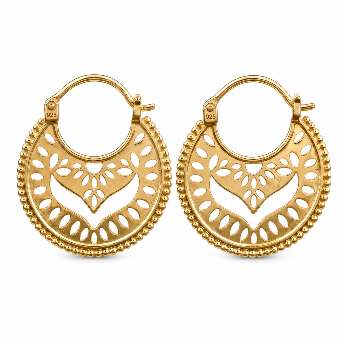 Gold Boho Mandala Hoop Earrings — Vermeil