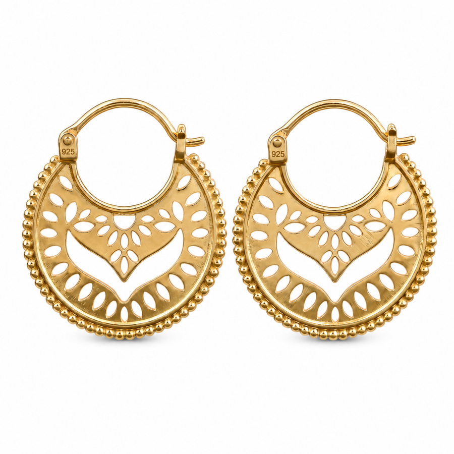 Gold Boho Mandala Hoop Earrings — Vermeil
