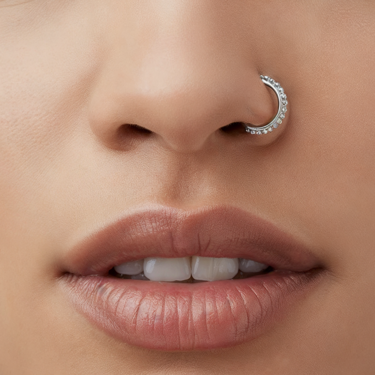 A close-up of a person's face, focusing on their lips and nose.